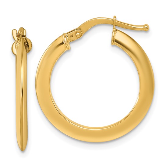 14k Yellow Gold Italian Knife Edge Round Hoop Earrings 3/4in