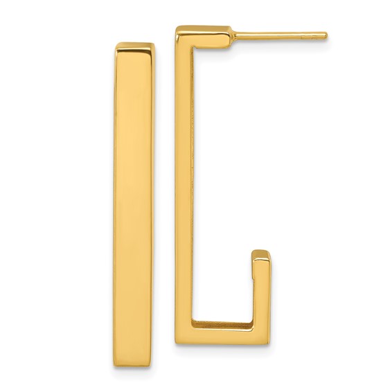 14k Yellow Gold L Shaped Bar Post Earrings 1.25in