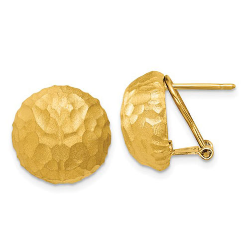 14k Yellow Gold Brushed and Hammered Button Earrings with Omega Backs