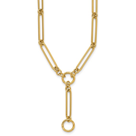 14k Yellow Gold Elongated Link Lariat Necklace 18in