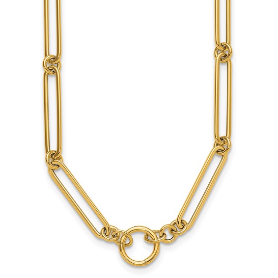 14k Yellow Gold Elongated Link Necklace with Circle Charm 18in