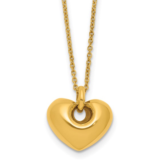 14k Yellow Gold Small Puffed Open Heart Necklace