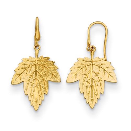 14k Yellow Gold Maple Leaf Earrings