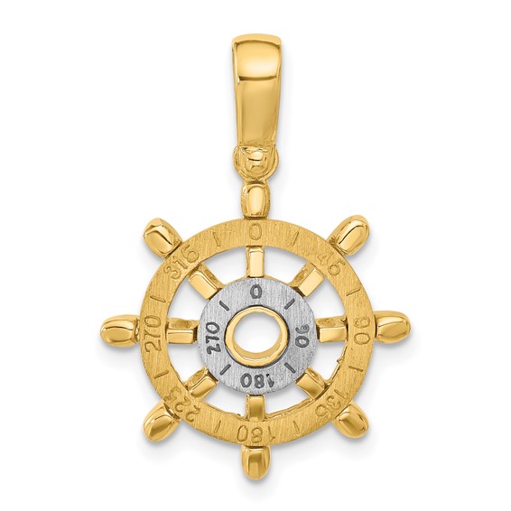 14k Two-Tone Gold Ship's Wheel Pendant 3/4in