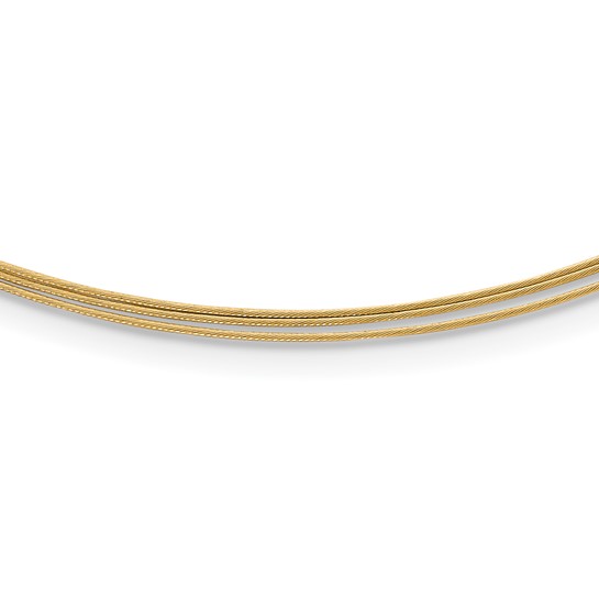 14k Yellow Gold Triple Strand Wire Necklace 16in