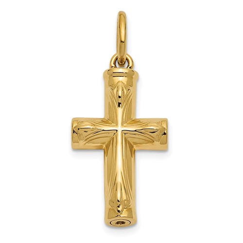 14k Yellow Gold Cross Ash Holder Pendant Textured Finish