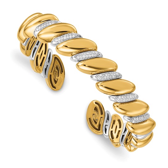 18k Two-tone Gold 0.40 ct tw Diamond Twist Cuff Bangle Bracelet