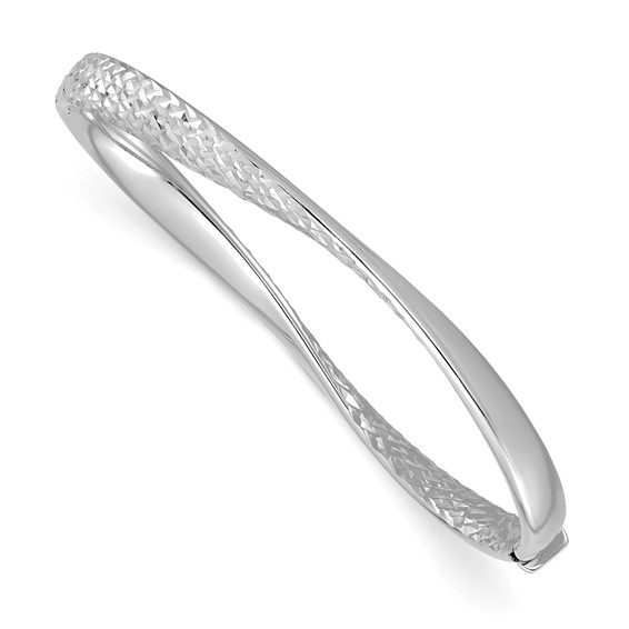 18k White Gold Twisted and Diamond-cut Bangle Bracelet