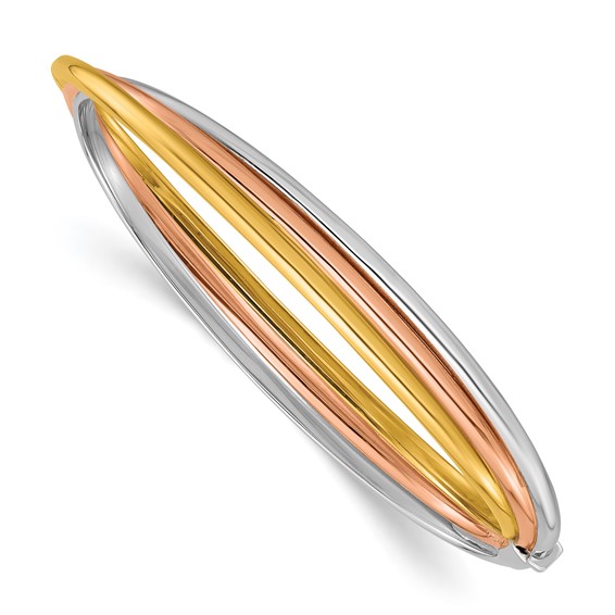 18k Tri-color Gold Three Row Hinged Bangle Bracelet