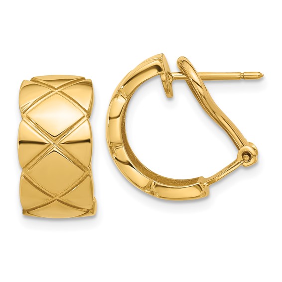 18k Yellow Gold Quilted Omega Back C-Hoop Earrings