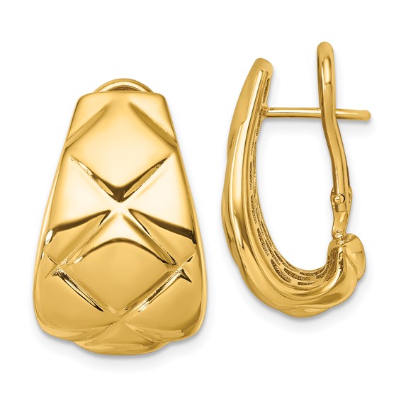 18k Yellow Gold Quilted J Hoop Earrings