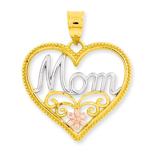 10kt Tri-Color Gold 3/4in Heart Mom Charm 1CBEL18648 | Joy Jewelers