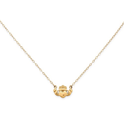 10k Yellow Gold Tiny Claddagh Necklace