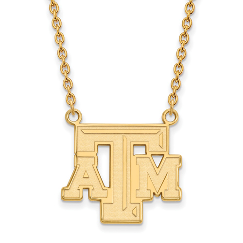 14kt Yellow Gold 3/4in Texas A&M Beveled ATM Pendant with 18in Chain