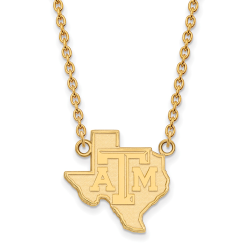 14k Yellow Gold 3/4in Texas A&M State Outline Pendant with 18in Chain