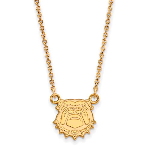 University of Georgia Small Bulldog Face Necklace 10k Yellow Gold