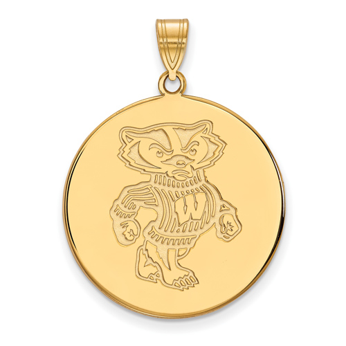 14kt Yellow Gold 1in University of Wisconsin Badger Round Pendant