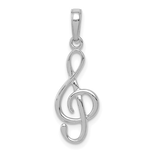 14k White Gold 3-D Treble Clef Pendant 3/4in