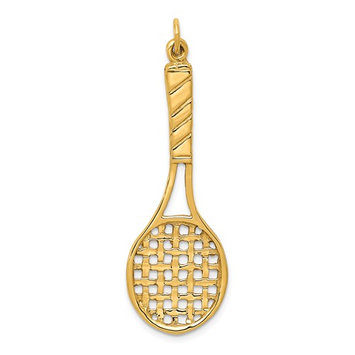 14k Yellow Gold Tennis Racquet Pendant 1.5in