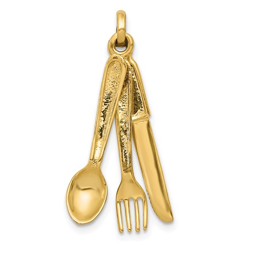 14k Yellow Gold Knife Fork And Spoon Pendant