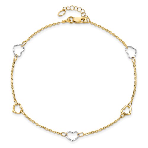 14K Two-tone Gold Open Hearts Anklet ANK314-9 | Joy Jewelers