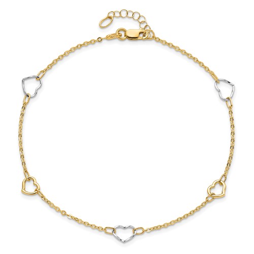 14K Two-tone Gold Open Hearts Anklet