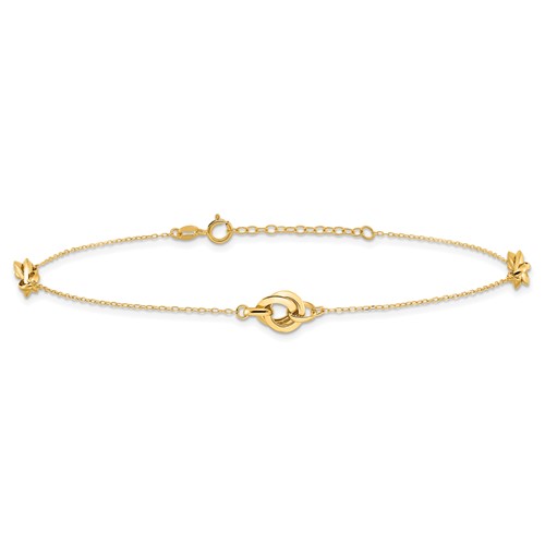 14k Yellow Gold Nested Circles Station Anklet