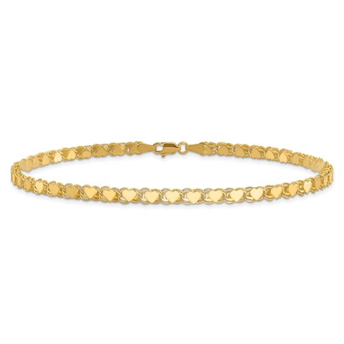 14k Yellow Gold Double-Sided Heart Bracelet With Polished Finish 7in