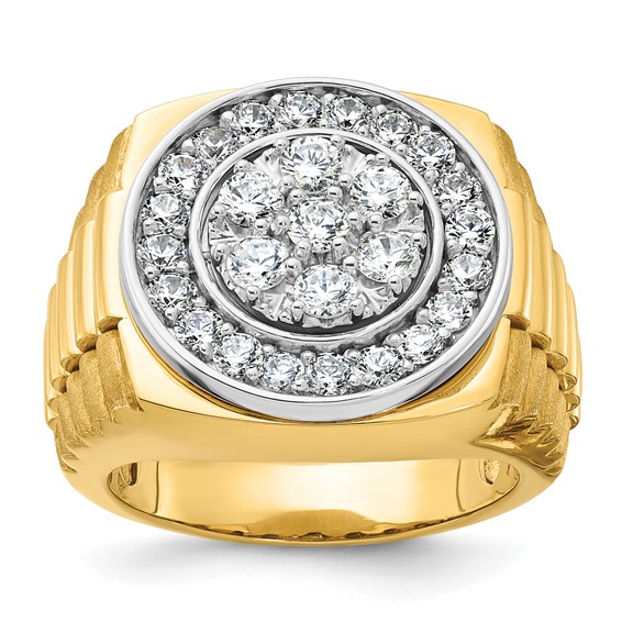 14k Two-tone Gold 1.8 ct tw Lab Grown Diamond Cluster Men's Ring