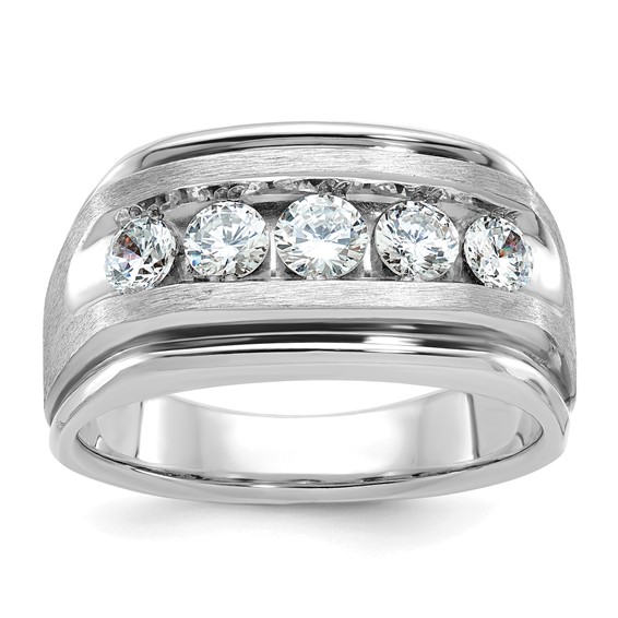 14k White Gold Men's 1 ct tw Lab Grown Diamond Channel Set Ring With Grooves