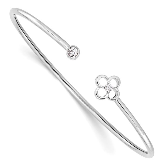 14k White Gold .16 ct tw Lab Grown Diamond Floral Bangle Beracelet