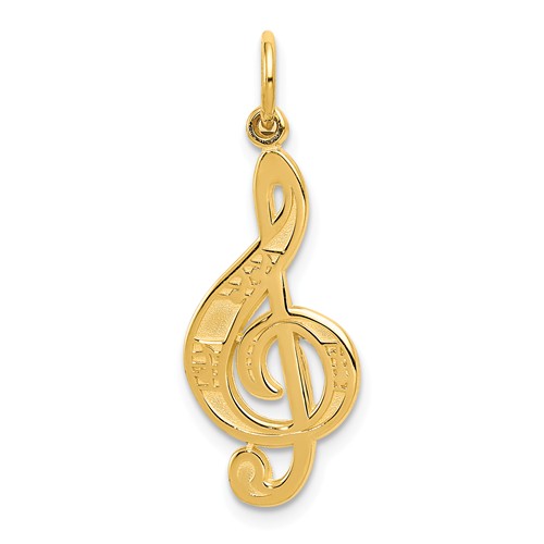 14k Yellow Gold Fancy Treble Clef Pendant 3/4in