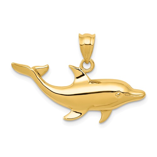 14k Yellow Gold Dolphin Pendant with Tail Fin Up