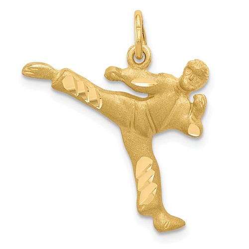 14k Yellow Gold Men's Karate Kick Pendant 3/4in