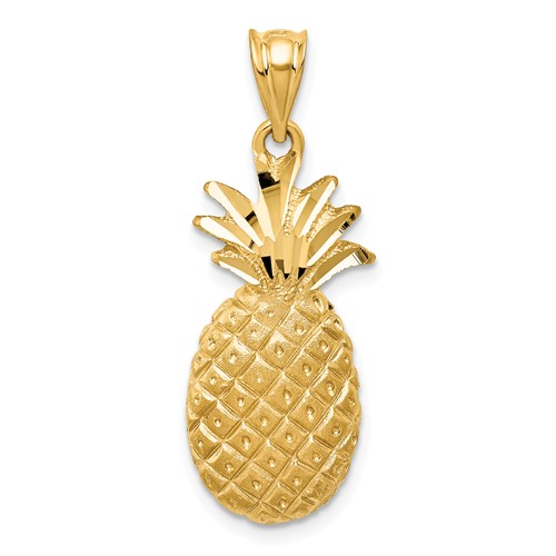 14k Yellow Gold Diamond-cut Pineapple Pendant 1in