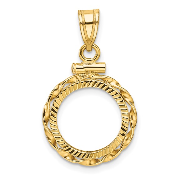 14k Yellow Gold Hand Twisted Ribbon and Diamond-cut Coin Bezel for One Dollar US Coin 