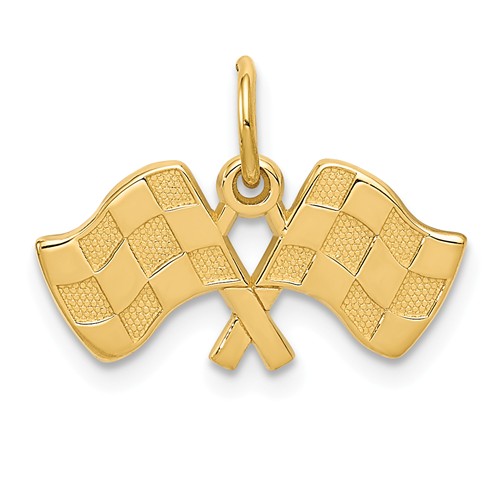 14k Yellow Gold Racing Flags Charm