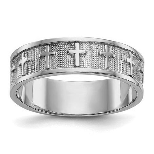 14k White Gold Ladies' Cross Wedding Band 5mm