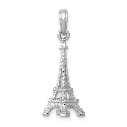 14k White Gold 3-D Eiffel Tower Pendant 7/8in