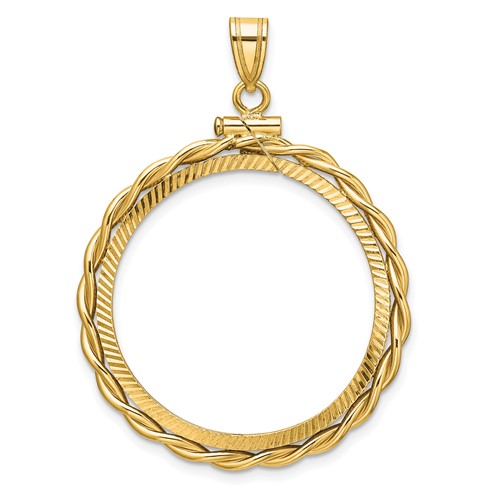 14k Yellow Gold Twisted Wire and Diamond-cut Coin Bezel for 20 Pesos