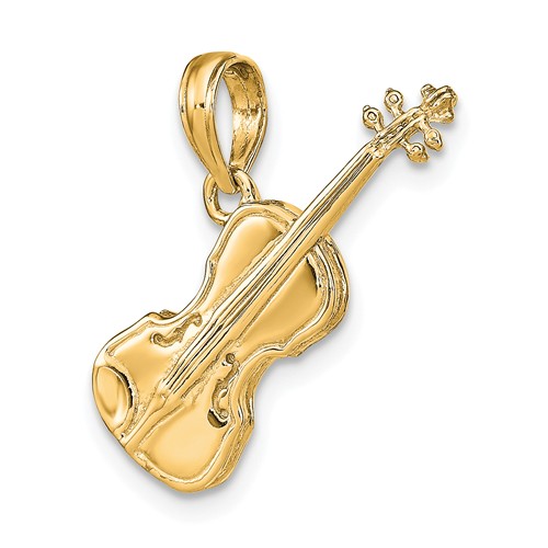 14k Yellow Gold 3-D Violin Pendant 3/4in