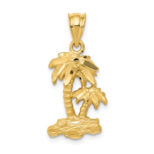 14k Yellow Gold Diamond-Cut Palm Trees Pendant 3/4in C2506