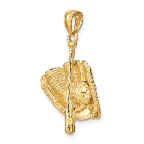 14k Yellow Gold Glove Bat Baseball Pendant 7/8in