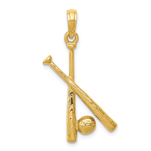 14k Yellow Gold Baseball Bats and Baseball Pendant 1in