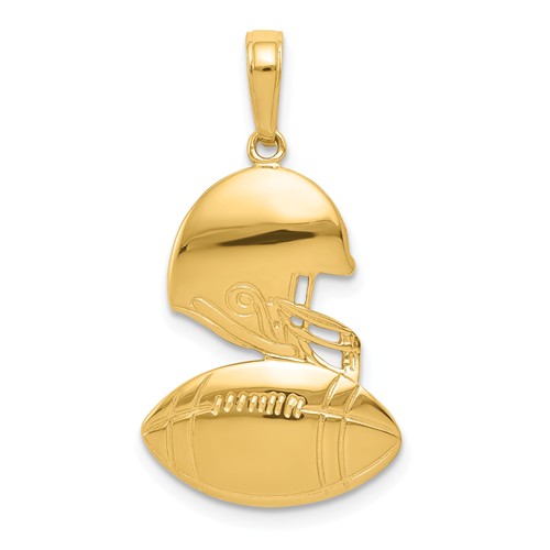 14k Yellow Gold Helmet and Football Pendant 3/4in