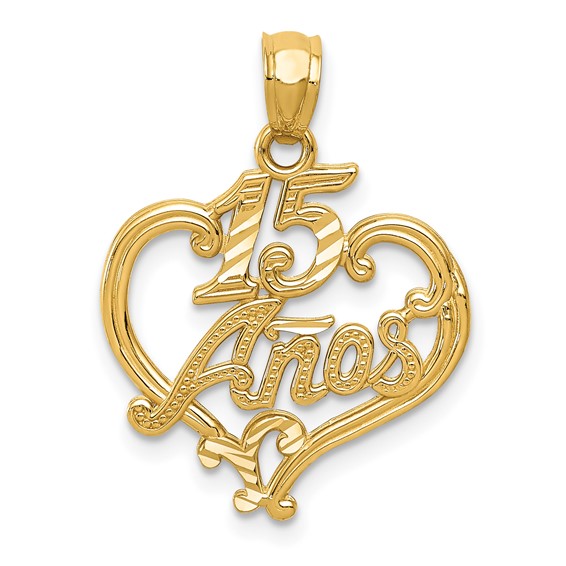 14kt Yellow Gold 3/4in Heart 15 Anos Charm