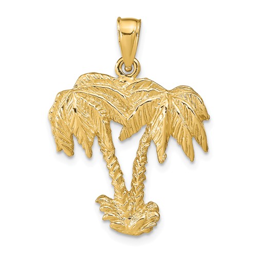 14k Yellow Gold Two Palm Trees Pendant 7/8in