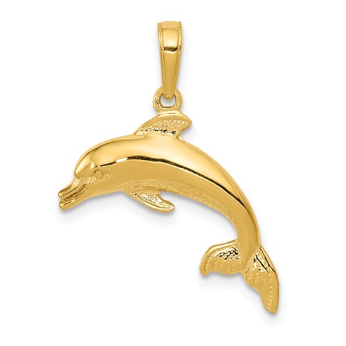 14k Yellow Gold Polished Swimming Dolphin Pendant 5/8in