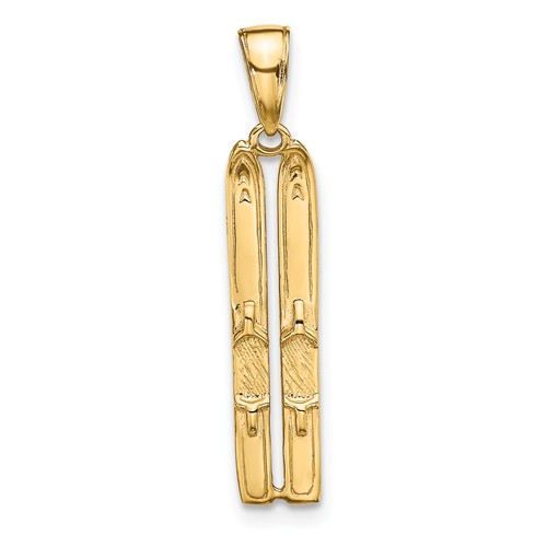 14k Yellow Gold 3-D Snow Skis Pendant 7/8in