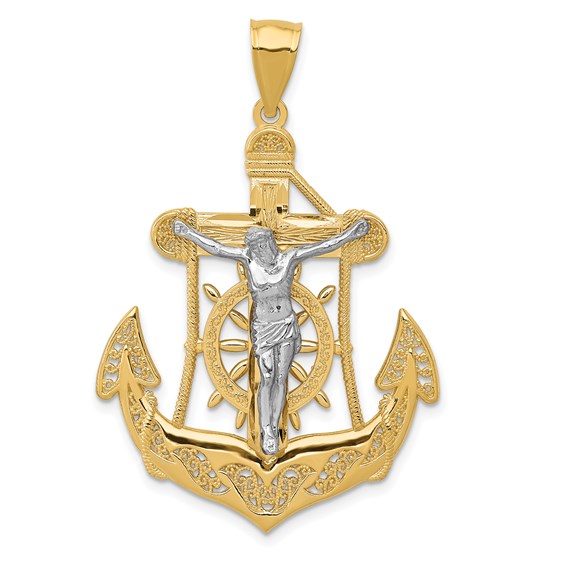 14kt Two-Tone Gold 1 1/2in Mariner's Cross Pendant C3929